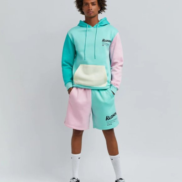 New Reason Brand Color Block Hoodie & Shorts 2 Piece Set Men's Size MEDIUM - Picture 2 of 10